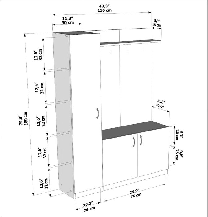 Hanah Home Pie de Recibidor Blanco y Teca 110x180x31.8 cm